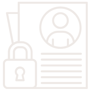 Icon of an ID card with a person's profile picture, accompanied by a padlock symbol, indicating security or privacy.