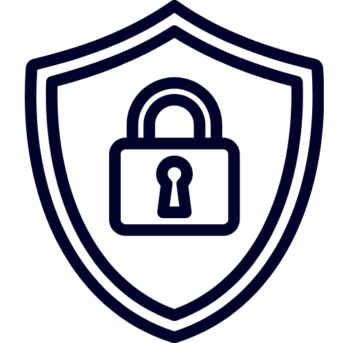Dark shield icon with a lock symbol in the center