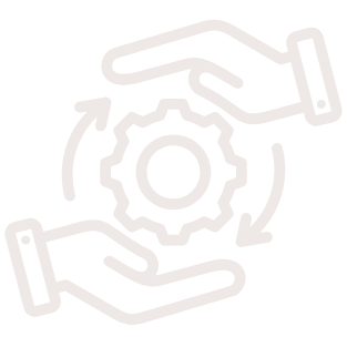 Icon of two hands surrounding a gear, representing teamwork or process management.