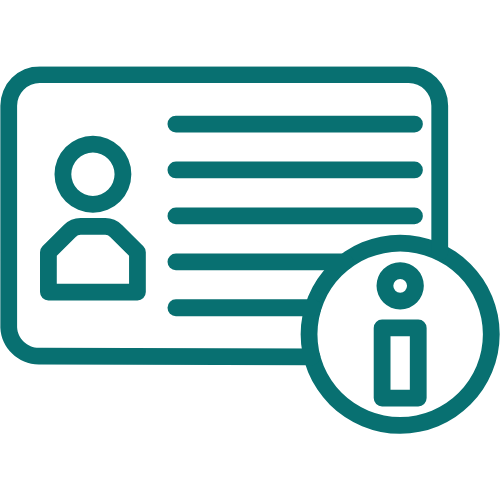 Icon of a person profile with an information symbol overlay.