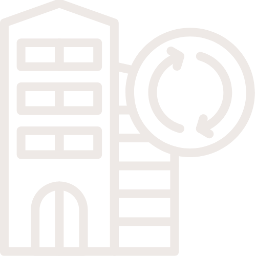 Icon of a building with a clock indicating time management or scheduling.