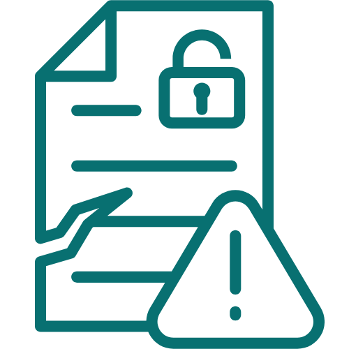 Icon of a document with a lock symbol, warning triangle with exclamation mark.