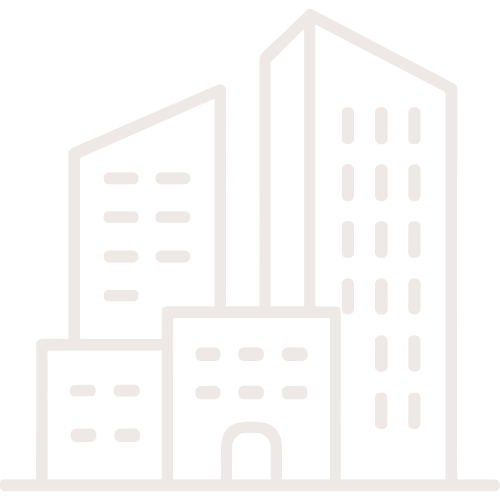 Outline drawing of a city skyline with high-rise buildings.