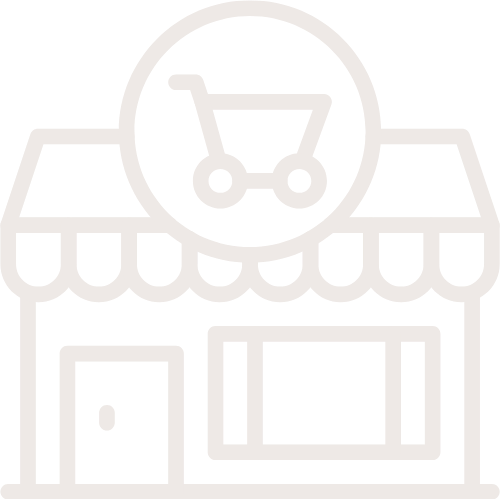 Icon of a store with a shopping cart symbol in a circle above the storefront.
