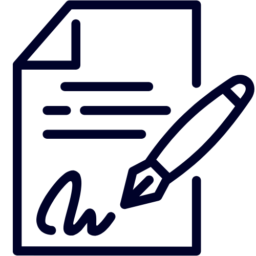 Outline of a document with lines of text, a pen, and a signature.