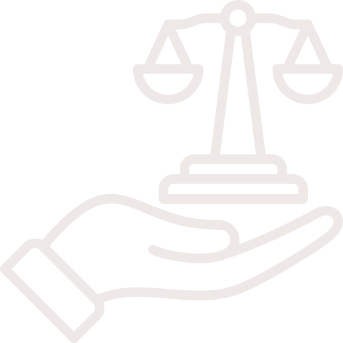 Outline of a hand holding a balance scale symbol.