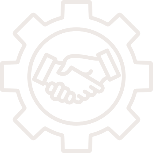 Icon of a handshake inside a gear, symbolizing cooperation or partnership in industry or engineering.
