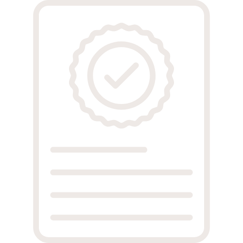Icon of a document with a checkmark inside a badge at the top and several lines of text below.