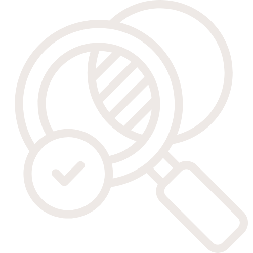 Magnifying glass examining a pie chart with a checkmark icon.