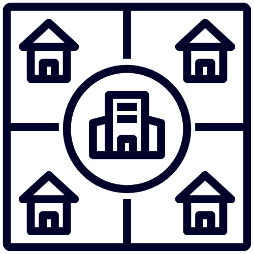 A diagram showing a central house with four neighboring houses connected by lines
