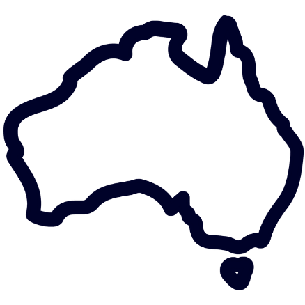Outline map of Australia with a dark background.