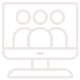 Outline of a computer monitor displaying a video conference with three people.
