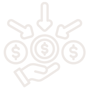 A hand holding a coin with a dollar sign, surrounded by three other coins with dollar signs, and arrows pointing toward the coins.