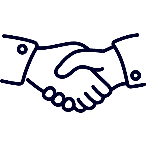 Line drawing of a handshake between two individuals wearing suits.