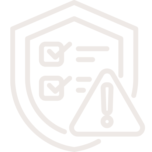 Icon of a shield with a checklist and an exclamation mark warning sign.
