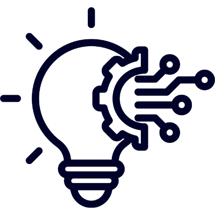 Icon of a light bulb with digital circuit lines inside, symbolizing ideas and technology.