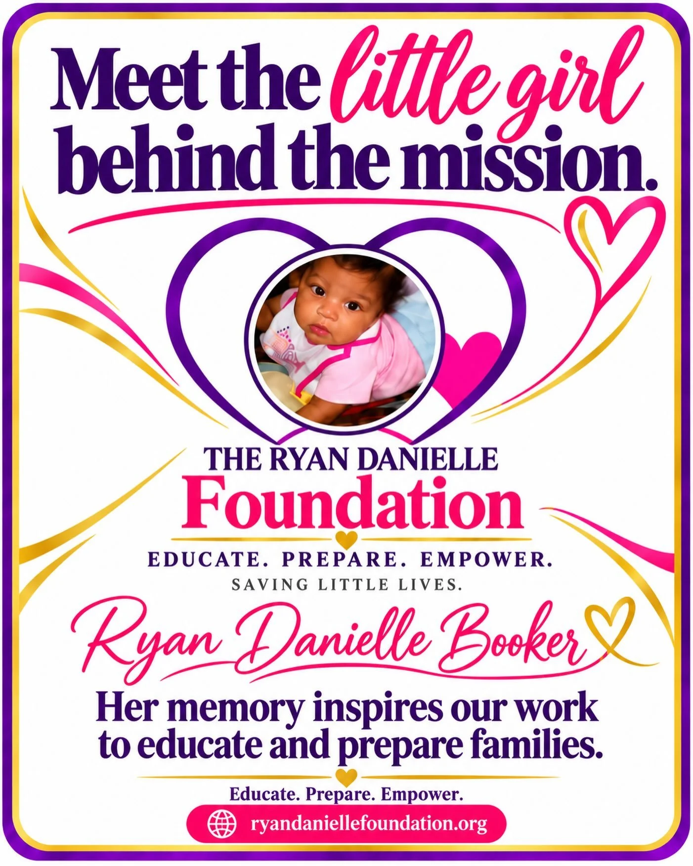 You&rsquo;ve seen her face in our logo. Today, I want you to know her name. 💕

Ryan Danielle Booker. My daughter. The heart of The Ryan Danielle Foundation.

Ryan lived for six months, and my love for her continues in the work I&rsquo;m building in 