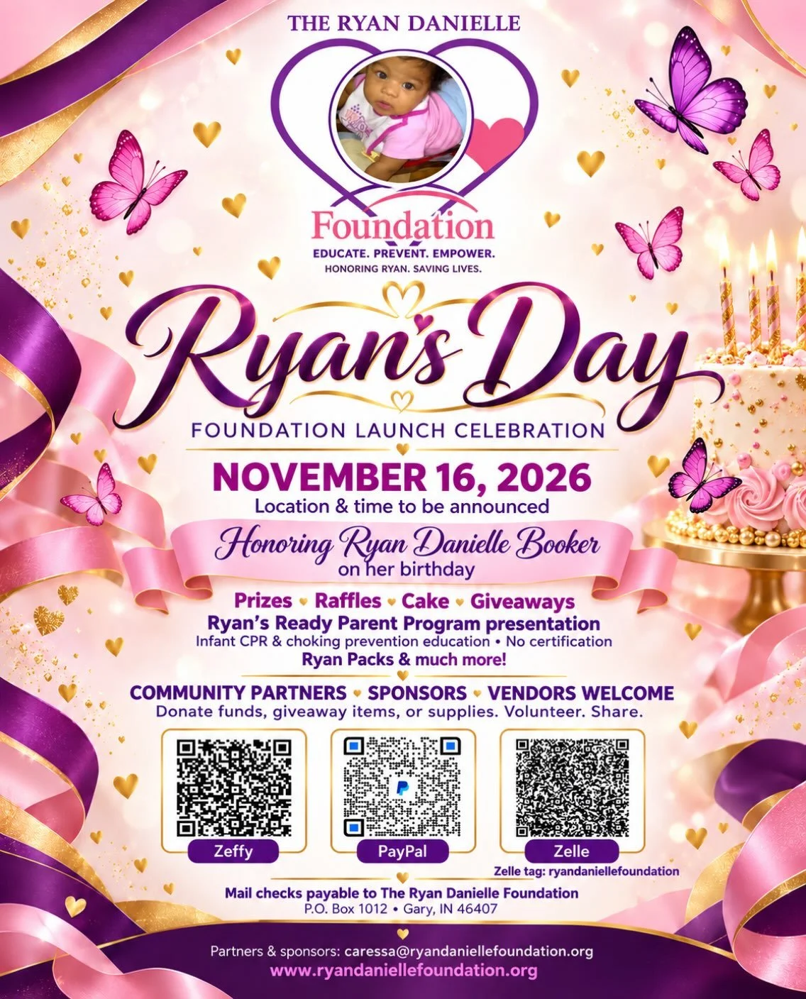 Check this out!

💜 SAVE THE DATE: NOVEMBER 16, 2026 💗
RYAN&rsquo;S DAY &bull; THE RYAN DANIELLE FOUNDATION LAUNCH

November 16 is Ryan Danielle Booker&rsquo;s birthday. Going forward, we will honor this special date as Ryan&rsquo;s Day&mdash;a cele