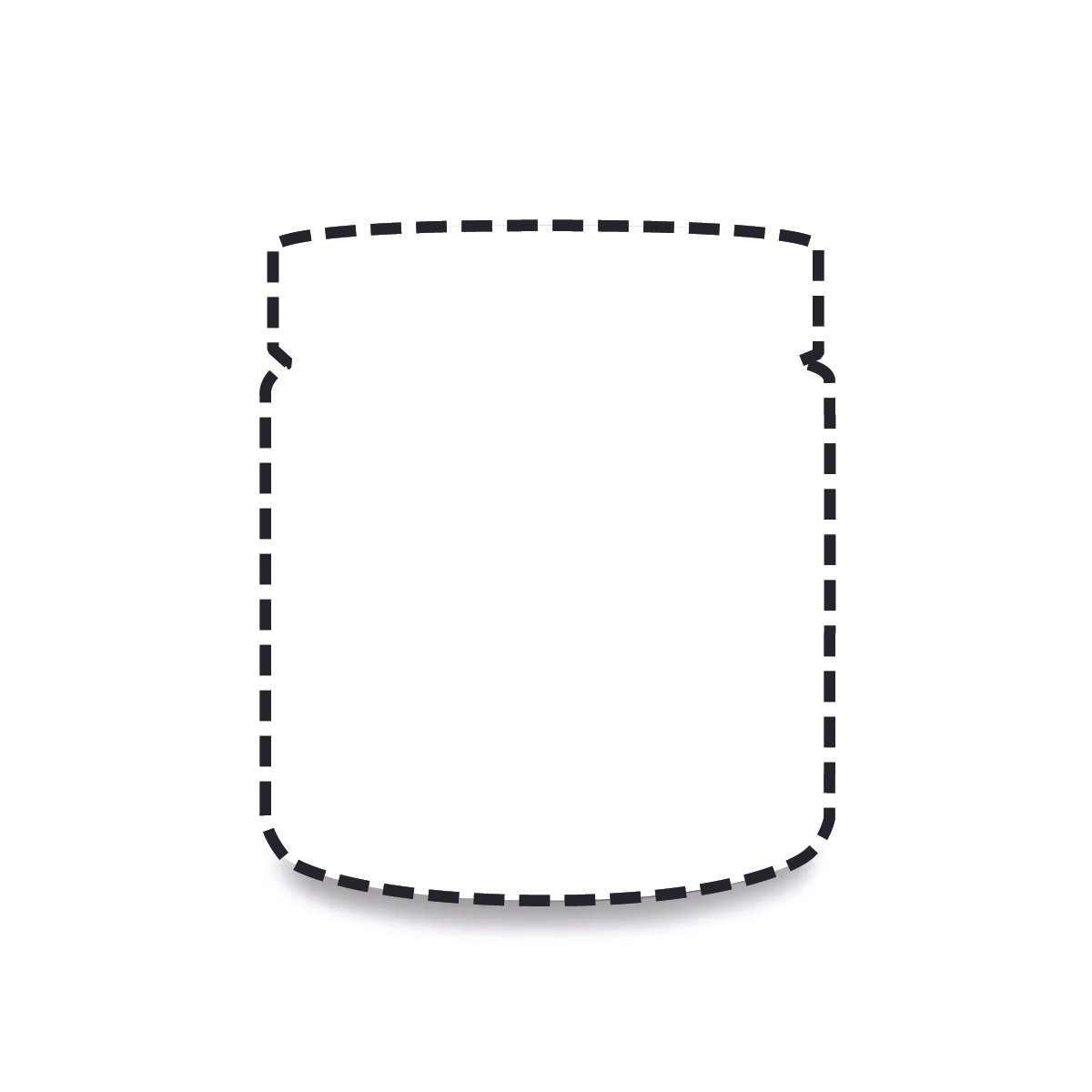 Outline of a medicine or supplement bottle with a dashed black border.