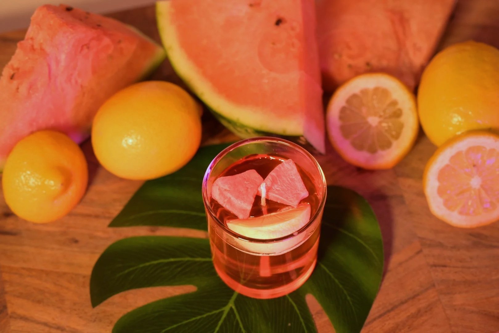 Ignis Knosis Pink Watermelon Lemonade candle featuring juicy watermelon, fresh lemon, and summer-inspired fragrance notes from the Curious Confections collection.