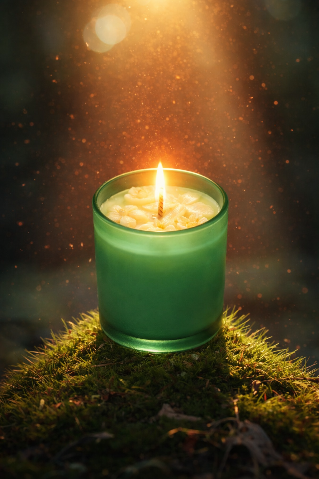 Candle placed along a garden path representing the journey of initiation, discovery, and spiritual growth through the Ignis Knosis collection.