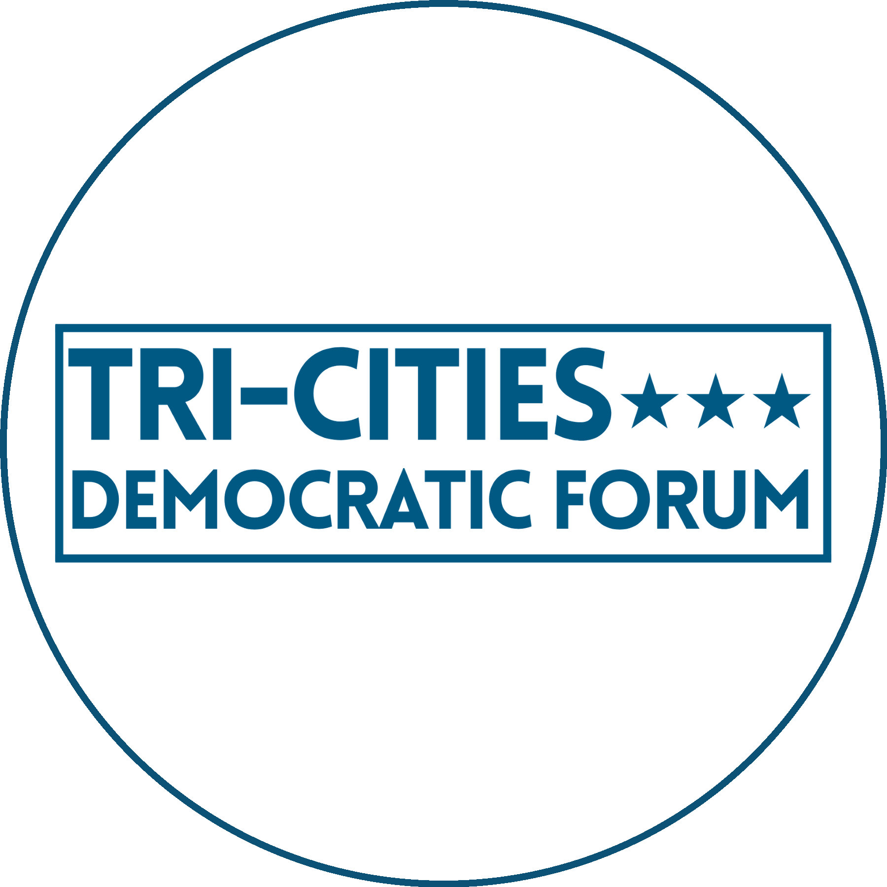 Logo of the Tri-Cities Democratic Forum in a circular design with blue text and stars.