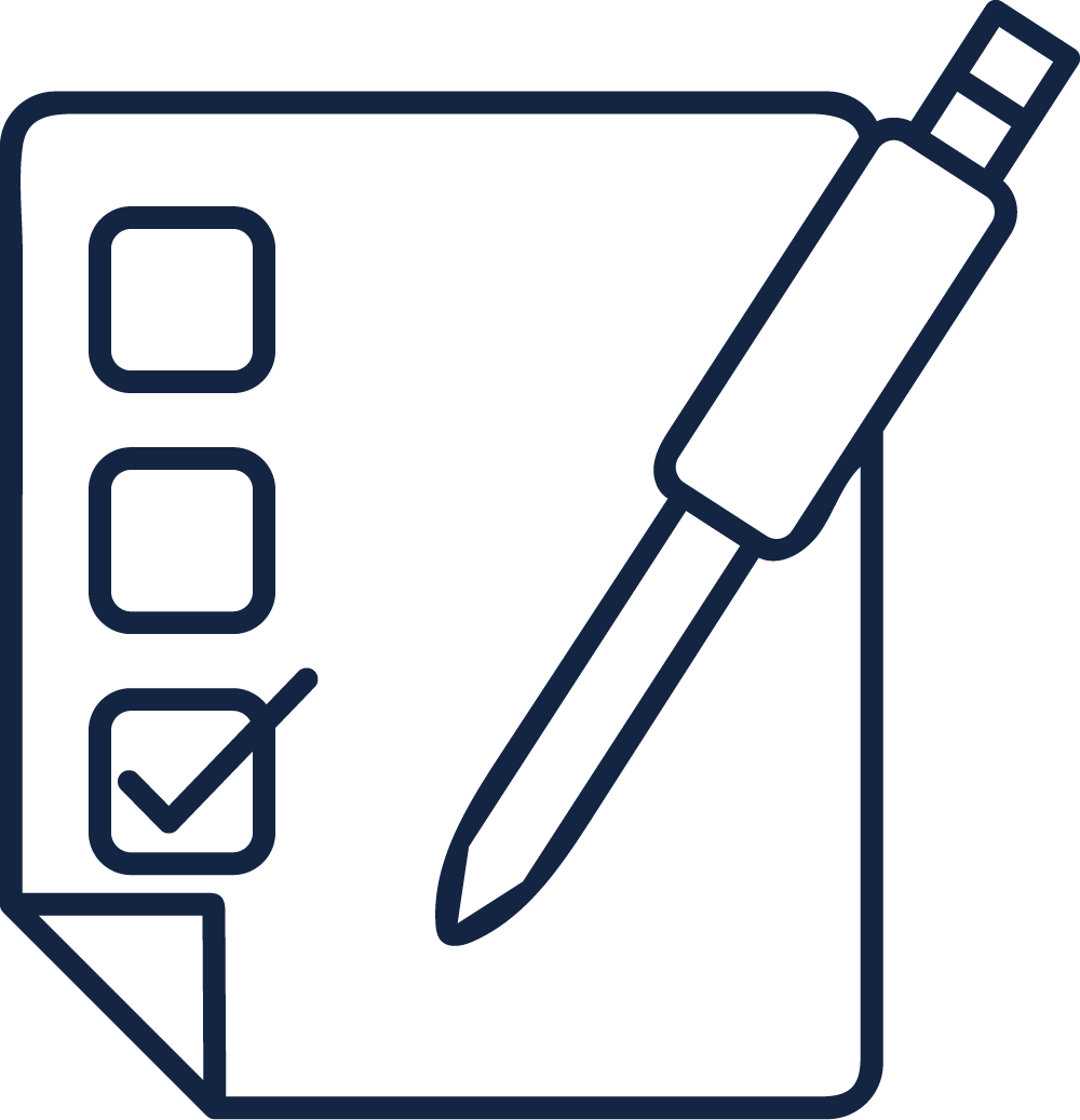 Checklist with three checkboxes, one marked, and a pen resting on a notepad or paper.