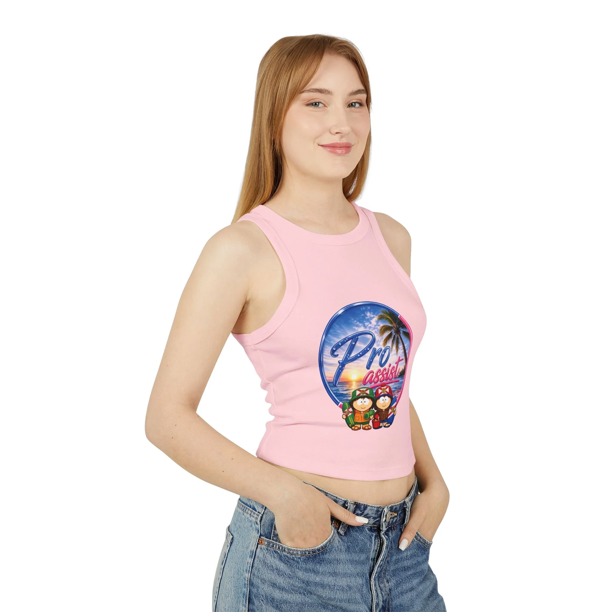 Racer Tank Top — Retro 'Pro Assist' Beach Graphic Crop Tank for Women