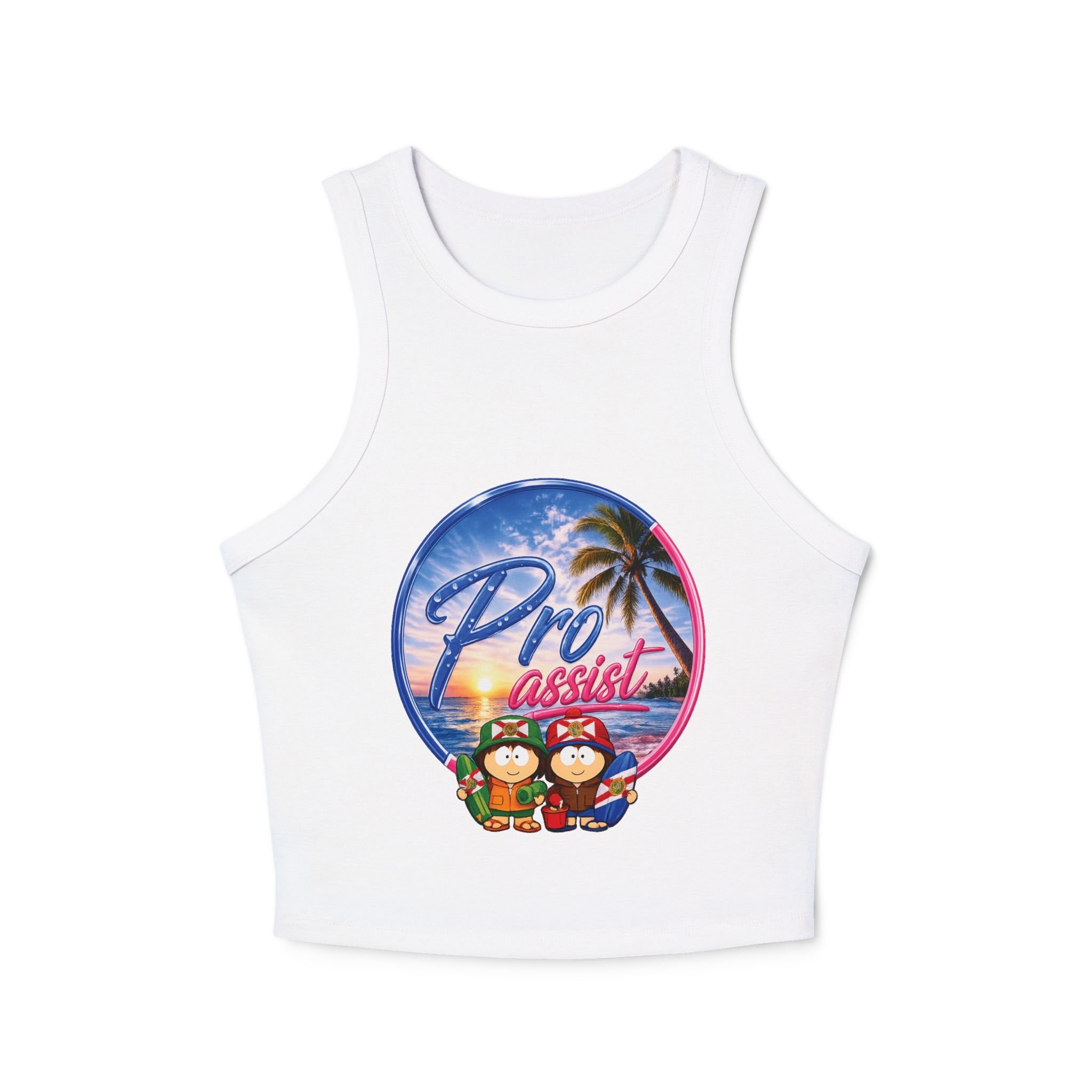 Racer Tank Top — Retro 'Pro Assist' Beach Graphic Crop Tank for Women