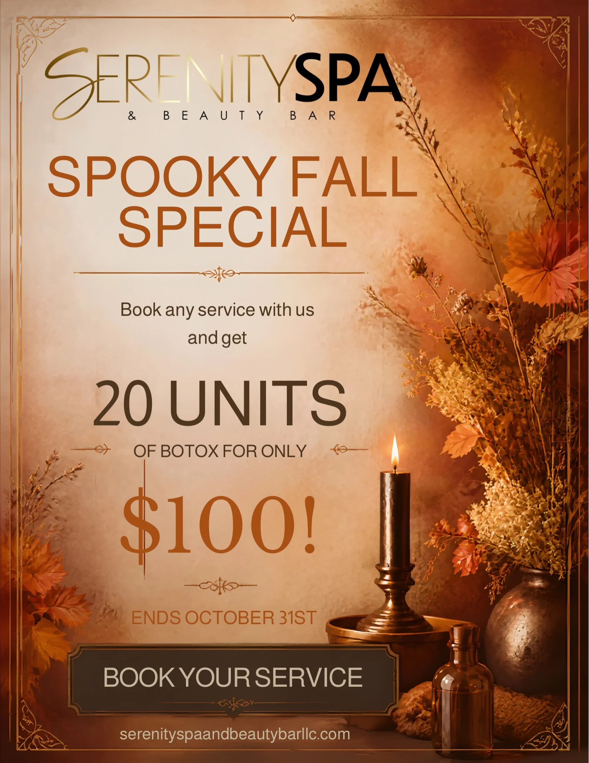 Spookyyy specials that are almost too good to be true&hellip; 👻💉✨

No tricks here, just a little tox to keep those lines from creeping up on you. 😉

Book ANY service with us and unlock 20 units of Botox for only $100! 🧡

Treat yourself to a littl