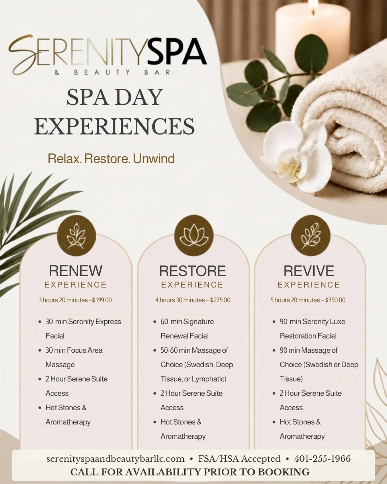 Your perfect spa day is calling&hellip; ✨🧖🏽&zwj;♀️

Whether you&rsquo;re ready to Renew, Restore, or Revive, we&rsquo;ve created the ultimate spa day experience to help you slow down, reset, and pour back into YOU. 🤎

From facials + massages to 2 