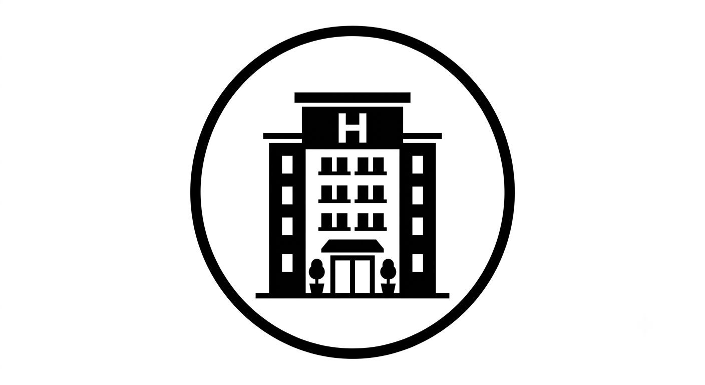 Icon of a multi-story hospital building with an 'H' on the top, surrounded by a circle.