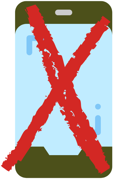 Mobile device with a large red X crossing out the screen.