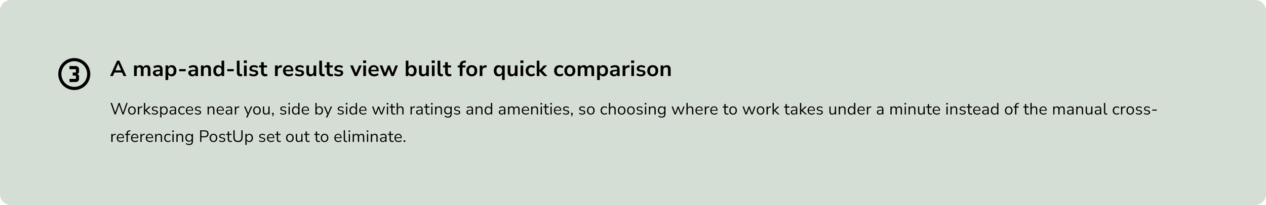 Decision 3: A map-and-list results view built for quick comparison of nearby workspaces, with ratings and amenities side by side.