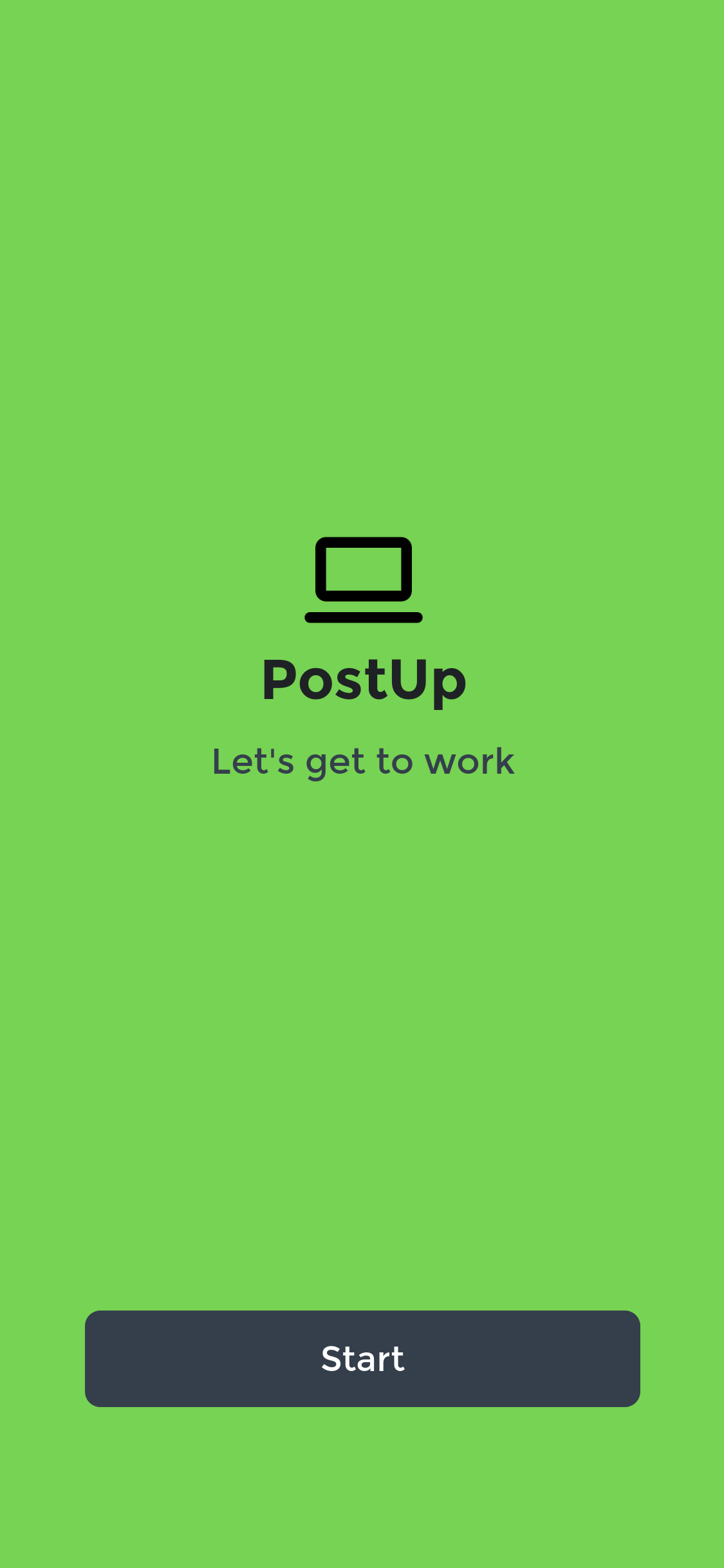 PostUp start screen with a Start button.