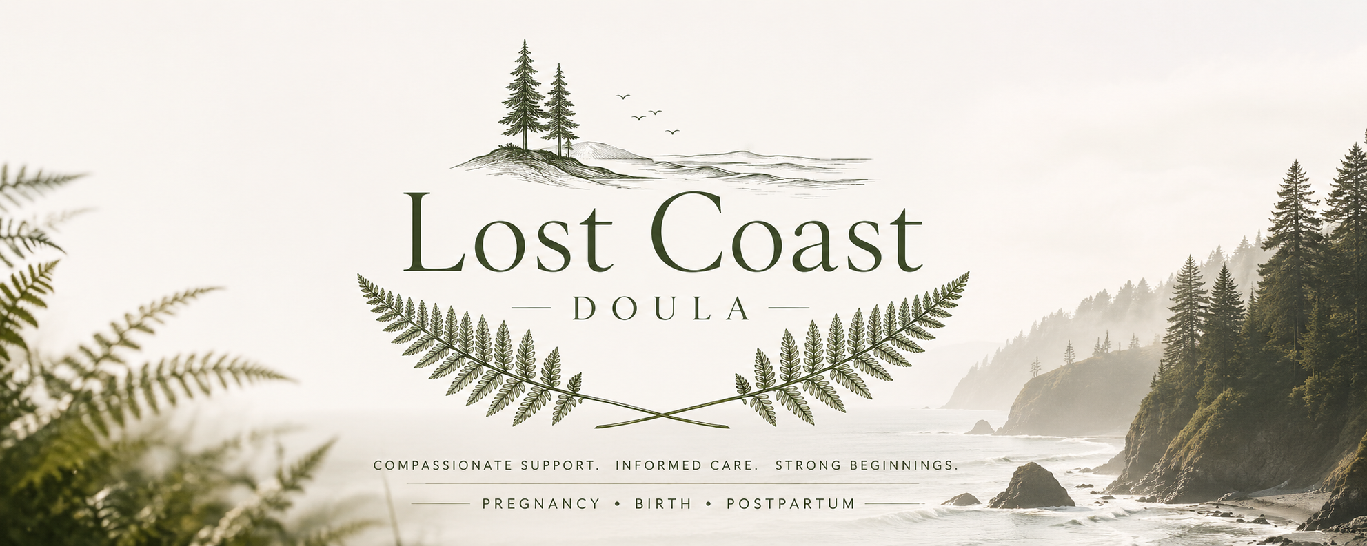 A scenic coastal landscape with rocky cliffs, evergreen trees, and foggy weather, representing the Oregon coast.
