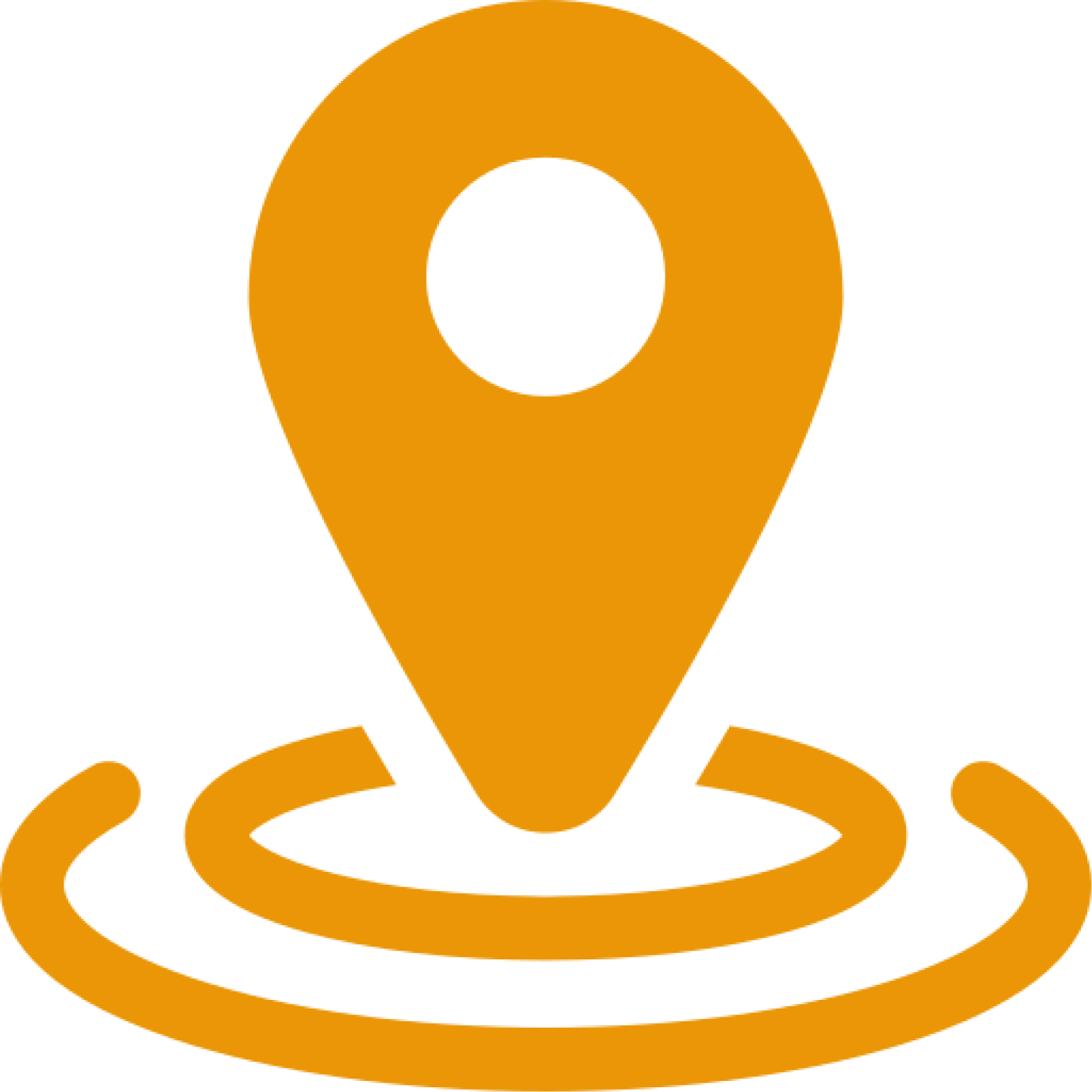 Orange map pin icon surrounded by concentric circles, symbolizing location or navigation.