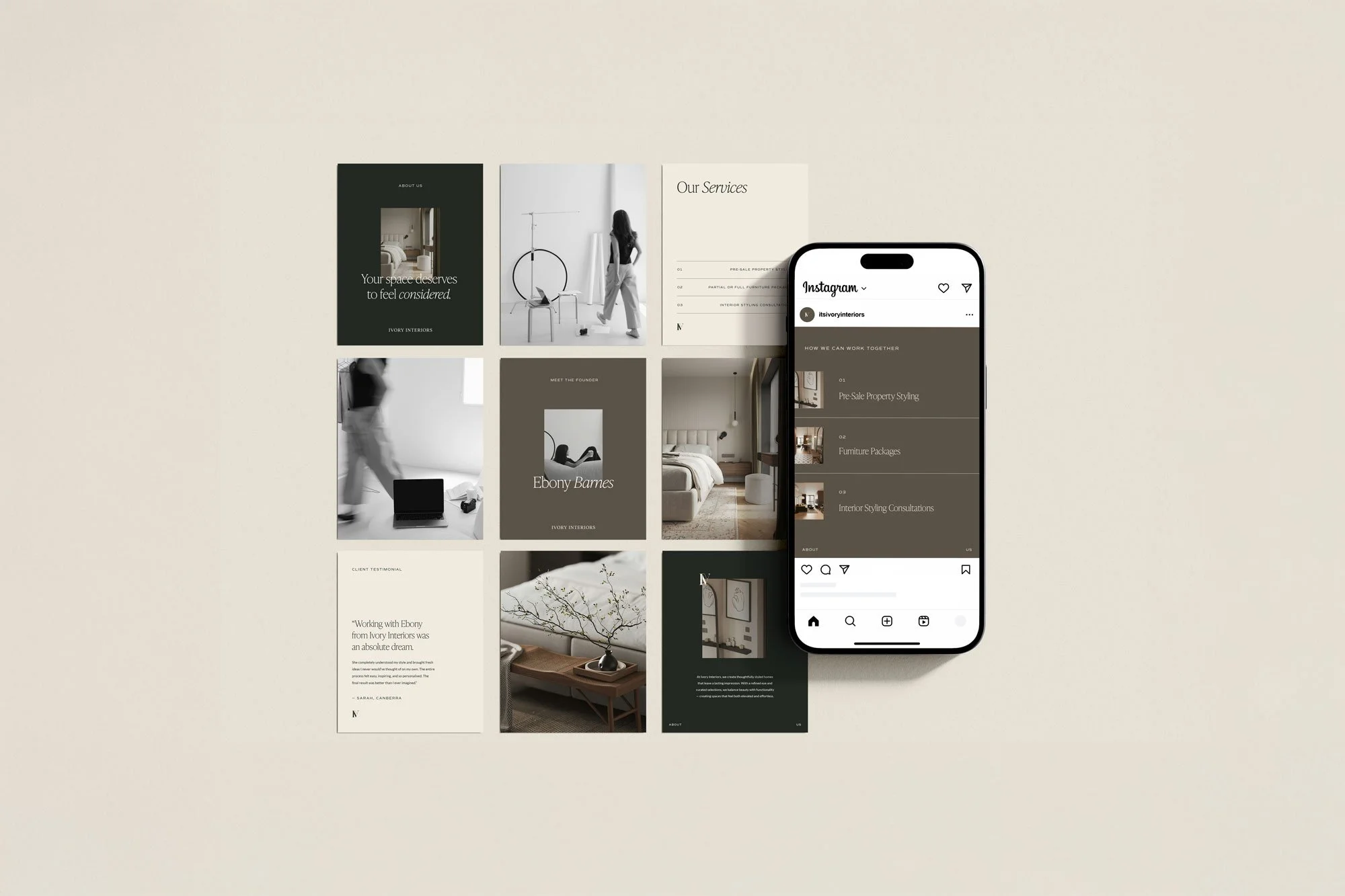 A collage of interior design and furniture images displayed on a computer screen and a smartphone. The images include bedrooms, living spaces, and design elements.
