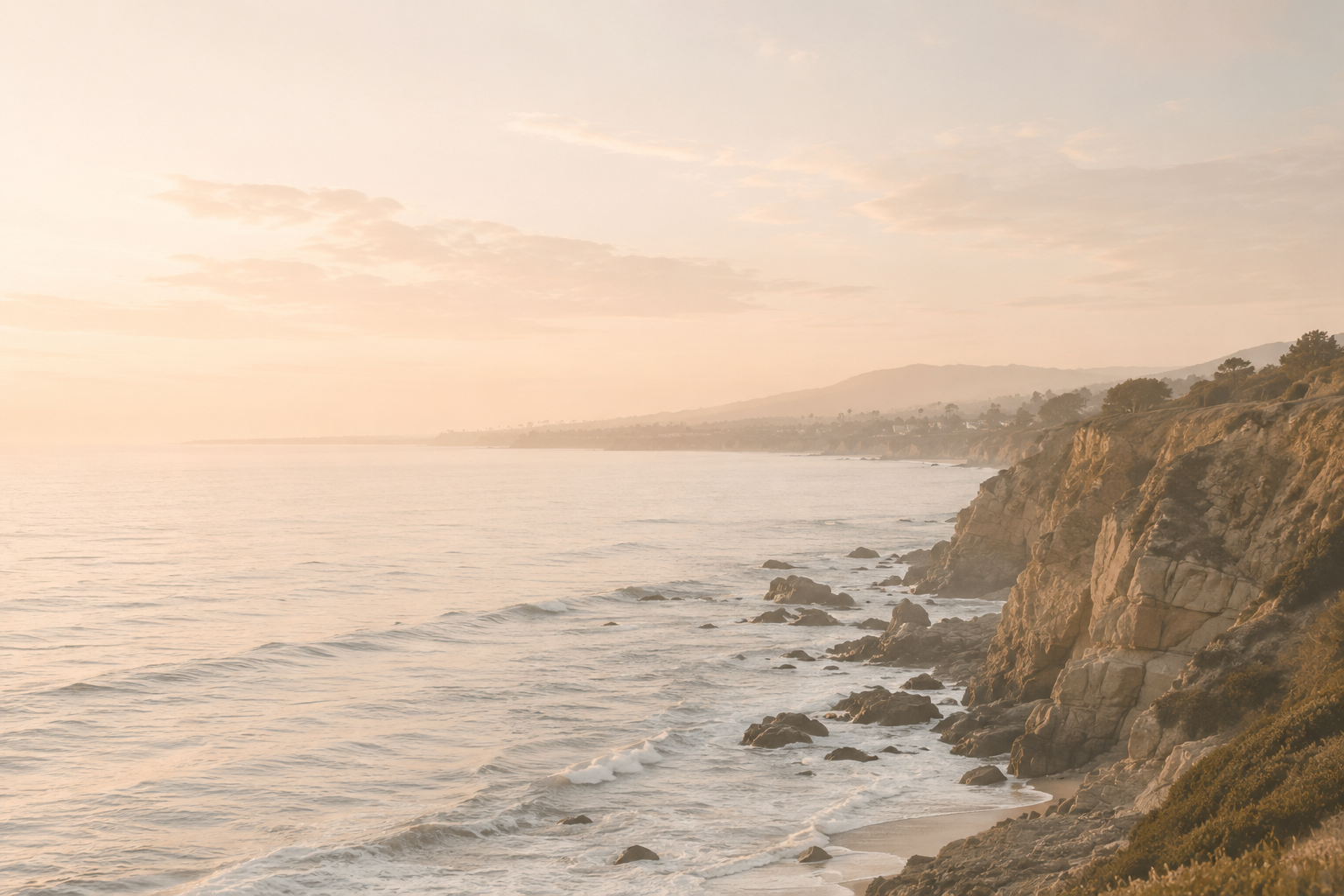 Muted coastal waves and rocks