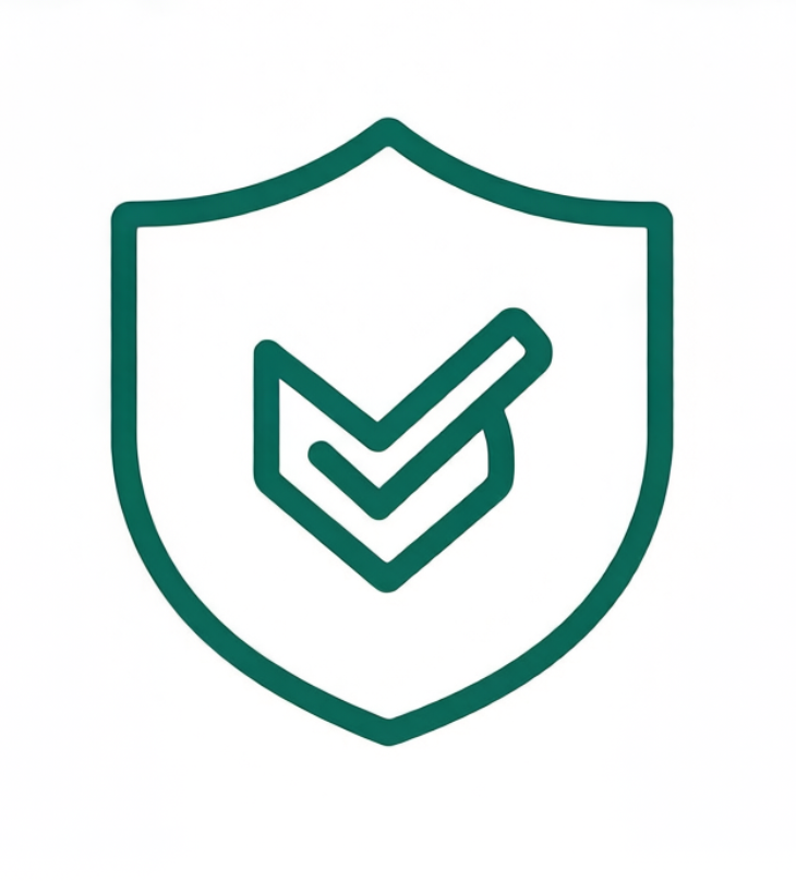 A shield with a checkmark inside, symbolizing security or protection.
