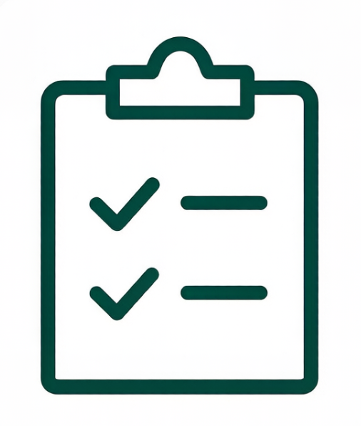 A checklist on a clipboard with two checked items.
