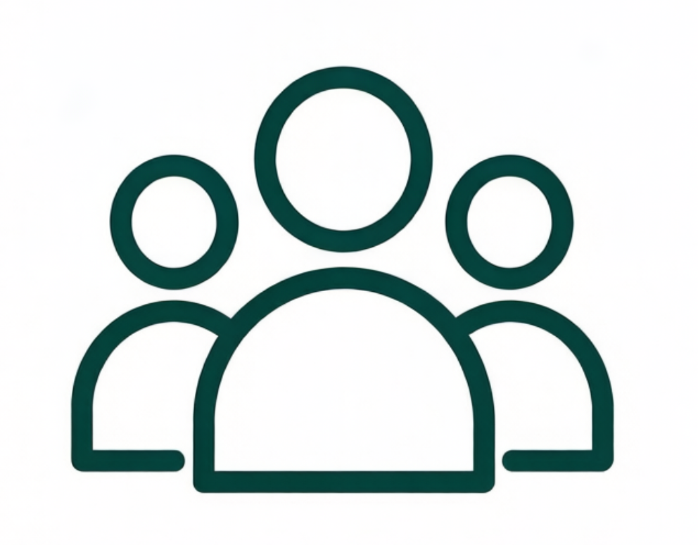 Icon of three stylized people representing a group or team.