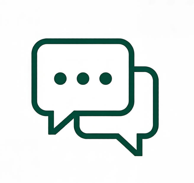 Two overlapping speech bubbles, one with three dots inside, representing conversation or communication.