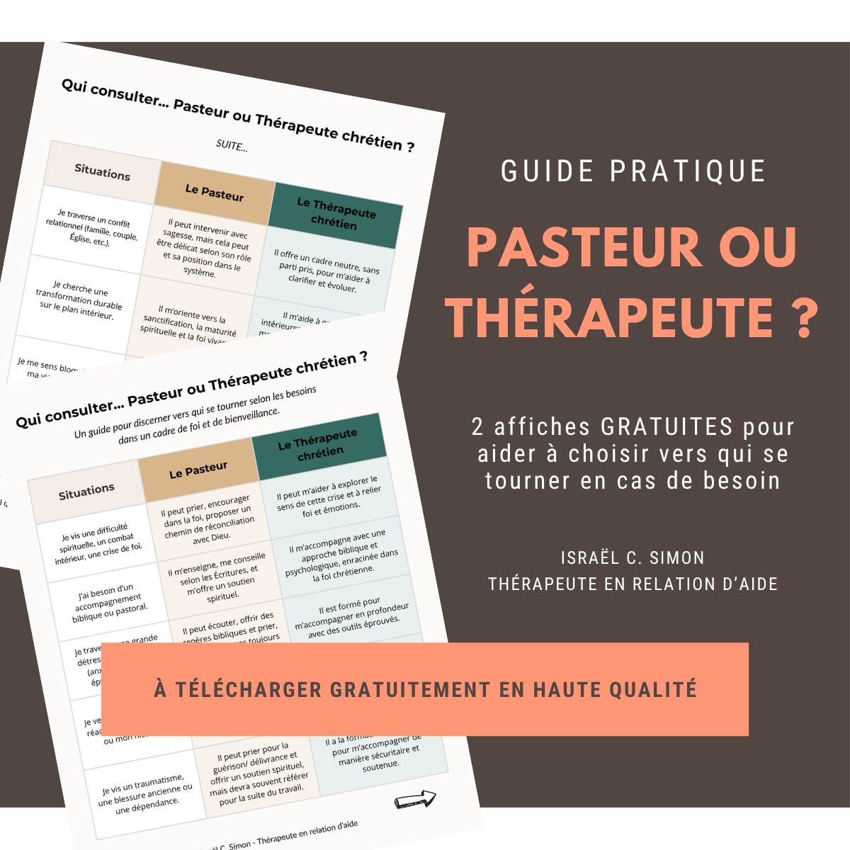 Guide gratuit d’Espoir Horizon comparant le rôle du pasteur et du thérapeute chrétien dans l’accompagnement.