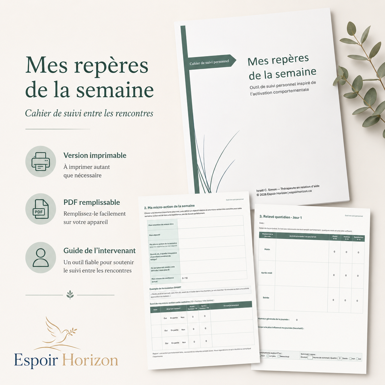 Mes repères de la semaine - cahier de suivi