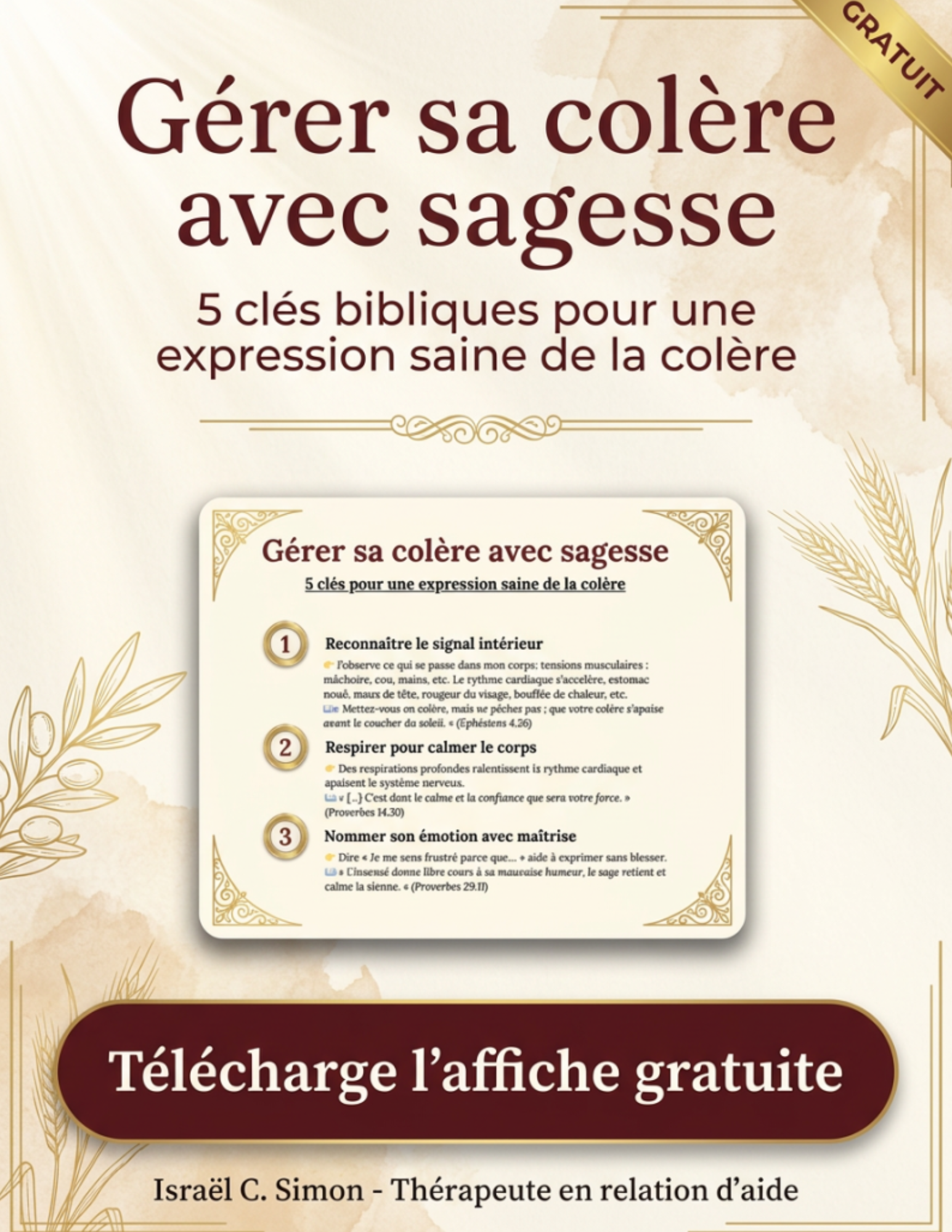 Affiche chrétienne gratuite d’Espoir Horizon sur la gestion de la colère avec sagesse.