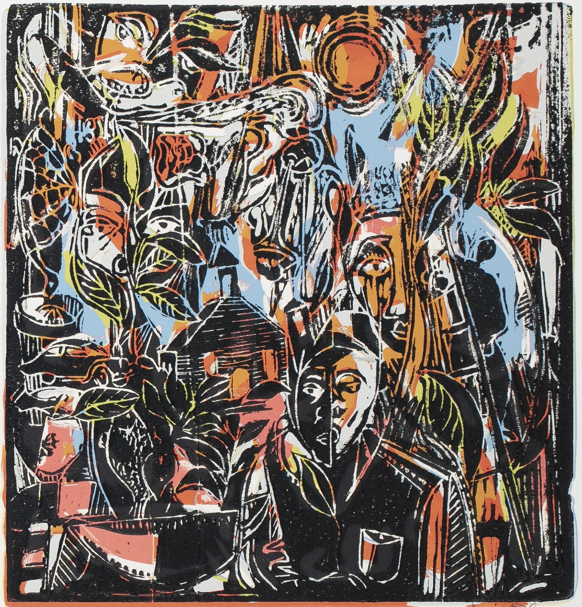 The Legend, 2013; linoleum cut print, 12 x 11-1/4 inches (image), signed, dated, titled, and numbered 10/30.