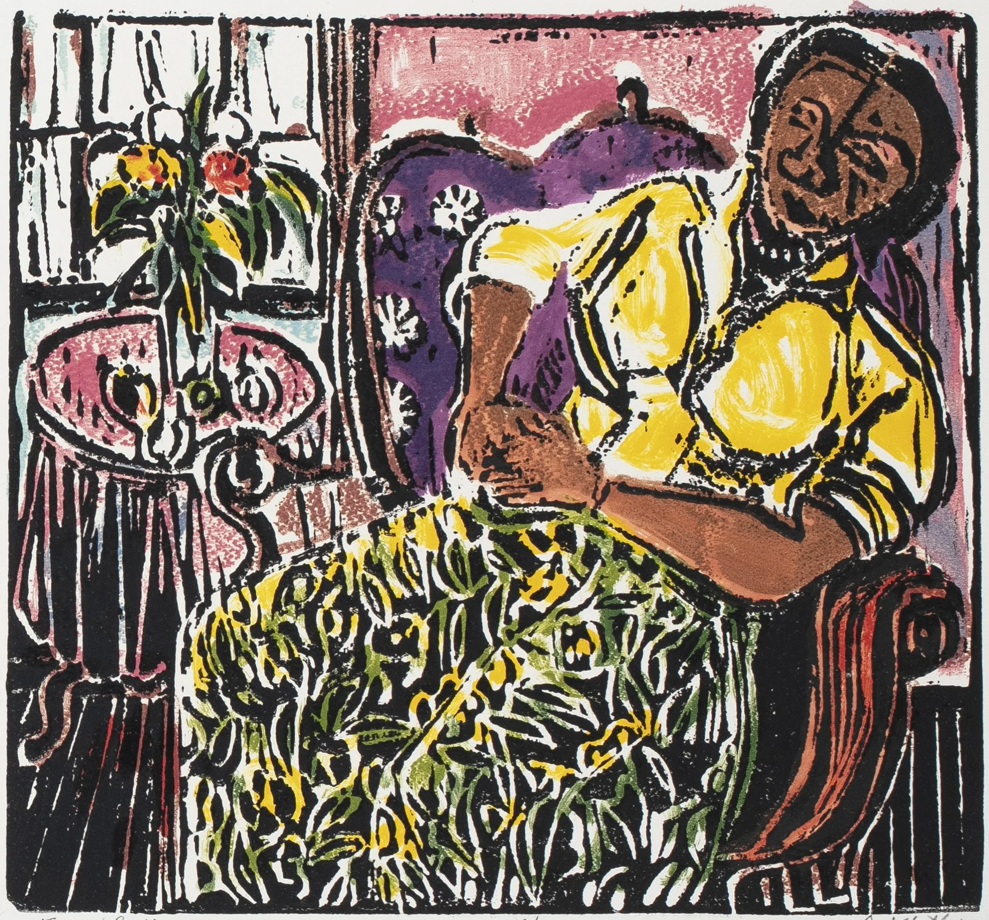 Woman Resting, 2010; linocut, 10-1/2 x 11 inches (image), 20 x 15-1/4 inches (sheet), signed, dated, titled and numbered 10/30.