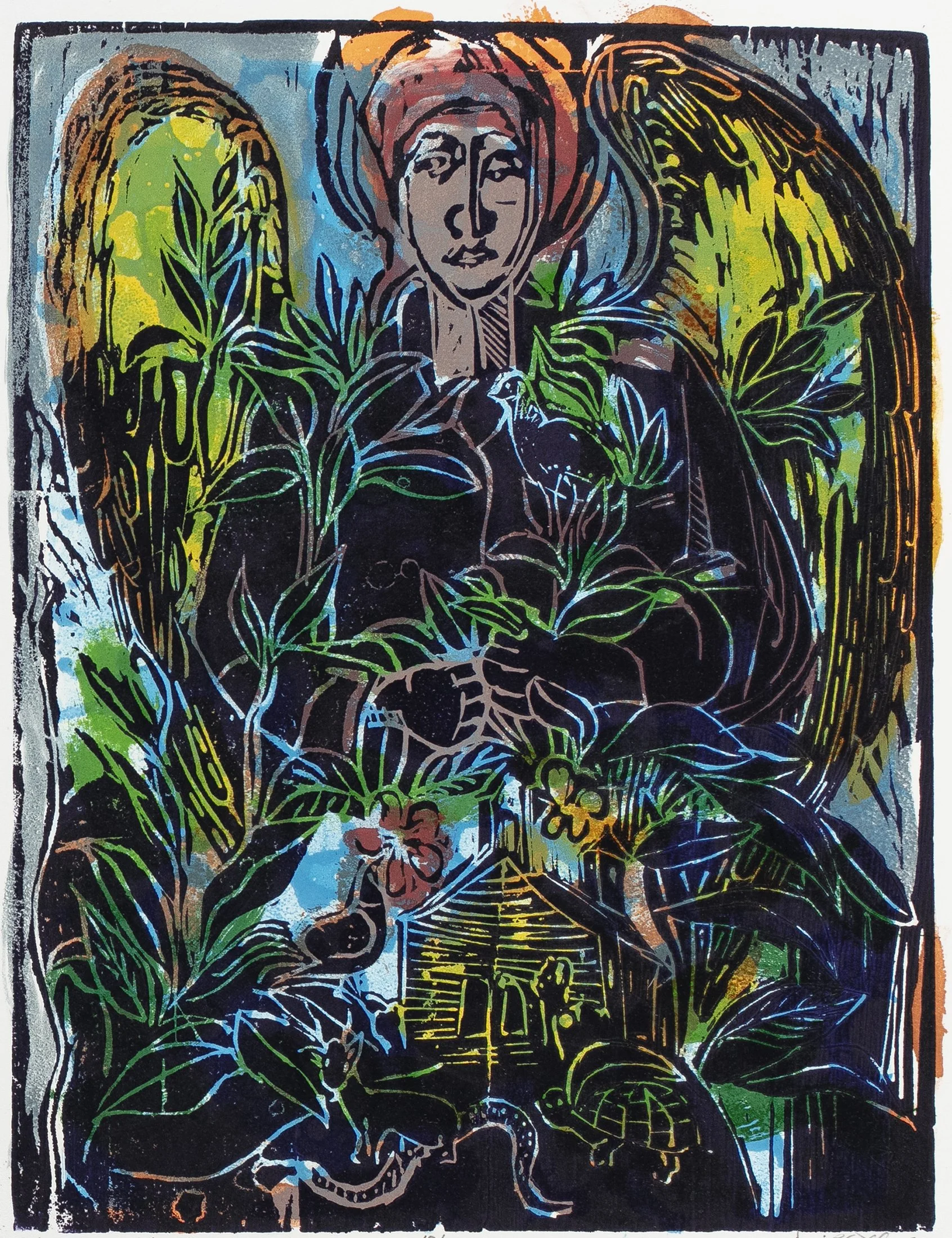 The Guardian, 2012; linocut, 14-3/4 x 11-3/4 inches (image), 21 x 15 inches (sheet), signed, dated, titled and numbered 10/30.