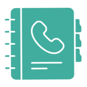 Icon of a phone contact book with a phone receiver symbol in the center